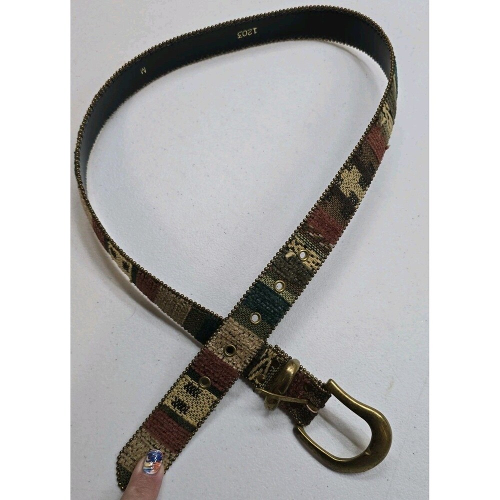 Womens Tapestry Woven Fabric Faux Leather Belt Med Multicolor Boho Southwestern